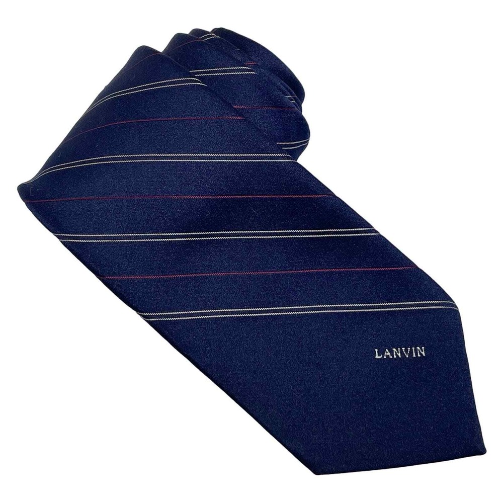 Lanvin‎ Paris Designer Silk Blue Red Gray Striped Vintage
